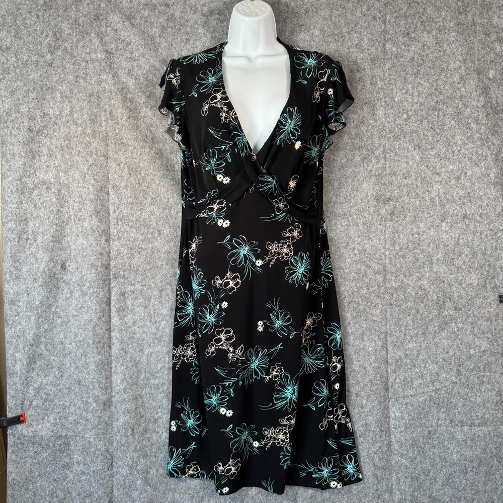 Y2K Vintage Scarlett Dress Womens 12 Midi Babydoll Black Floral Fairycore Wrap